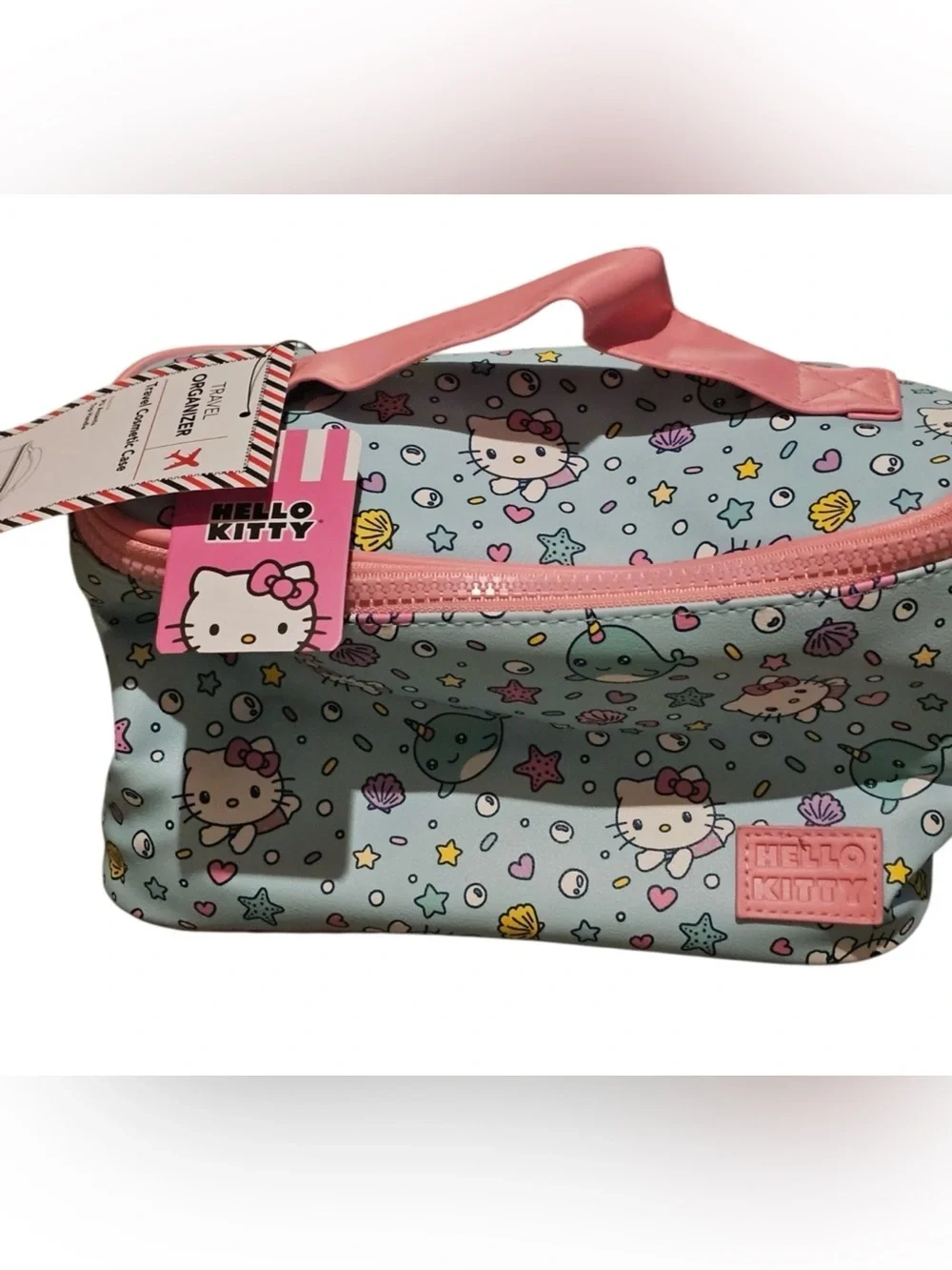 NWT Bioworld Hello Kitty Travel Cosmetic Case with 7 pack makeup brushes
